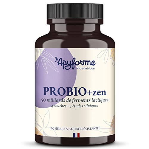 Probio+ ZEN - Probiotique Anti Stress et Anxiété à base de Ferments Lactiques - 50 Milliards UFC/jour pour retrouver la Sérénité - 4 Souches - Complément Alimentaire Fabriqué en France par Apyforme