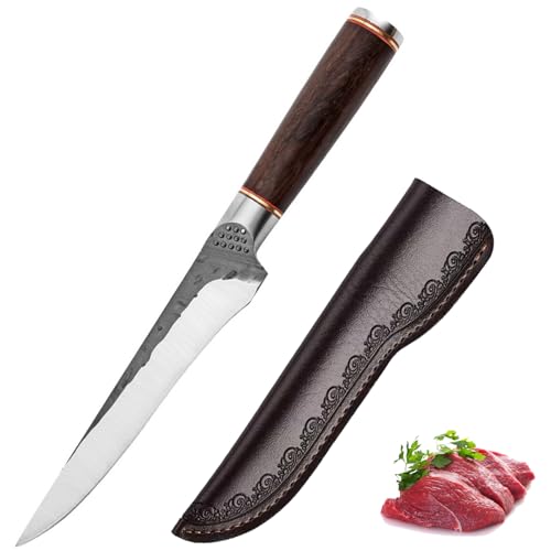 Huuskjpn Professional Boning Knife 6" Japanese Chef Knife Hand Forged Kitchen Knife High Carbon Steel Home and Outdoor Cooking Knife with Sheath and Wooden Handle