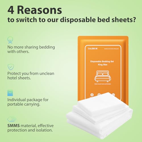 Image of 2 Pack Disposable Bed Sheet King Size, Disposable Travel Sheet for Hotel with Quilt Cover and Pillowcase, Disposable Bedding Travel Bedding Disposable Sheets for Travel Hotel Hospital