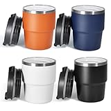 CHLJAR 6 oz Espresso Cup, Ceramic-Lined 18/8 Stainless Steel Coffee Cup With lid for Espresso Machine, Reusable & Stackable Double-Wall Vacuum Insulated Tea Cups, Dishwasher Safe, 4 Pack-4 Colors