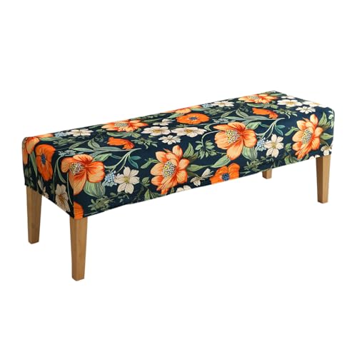 Image of HOKIPO Premium Printed Velvet Dining Bench Cover, Teal Twilight Garden (AR-5798-D2)