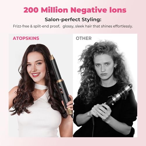 Image of Atopskins 5 in 1 Blow Dryer Brush Set, 1000W Hot Air Styler with Auto-Wrap Curler & LED Temp Display, Negative Ion Hair Dryer Brush for Straightening, Volumizing & Curling - Black