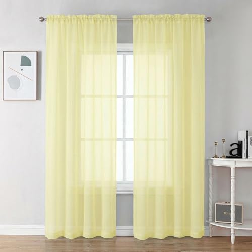 Image of Chyhomenyc Sheer Curtains 84 Inches Long 2 Panels Set - Light Filtering Soft Airy Window Curtains, Rod Pocket for Living Room Bedroom Window Drapes, 42Wx84L Inch, Light Yellow