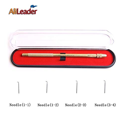 Ventilating Needle For Lace Wig - Alileader Brass Ventilating Holder And 4 Different Size Stainless Steel Needles (1-1, 1-2, 2-3, 3-4) For Make/Repair Lace Wig Needles #TOP1