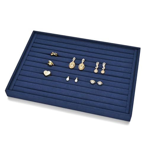 Plateau à bijoux en microfibre bleu à 7 emplacements pour bagues - 3