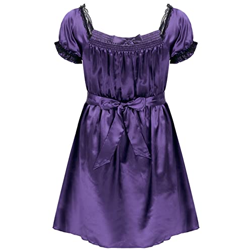 Men's Ruffled Frilly Satin High Low Dress Sissy Crossdress Lingerie Underwear Nightwear2