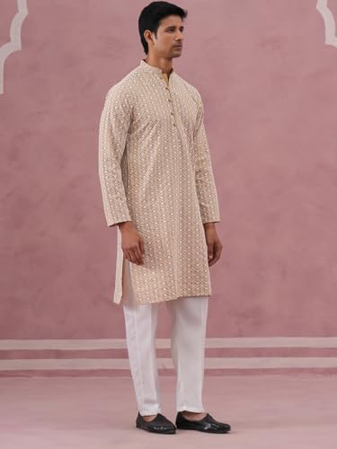 Image of Jompers Floral Embroidered Kurta With Churidar (Beige, XXL)