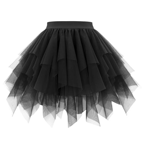 OBBUE Damen Karneval Tüll Rock 1950er Rockabilly Petticoat Tütü Rock Ballett Tütüs für Christmas Party Abschlussfeier Black M