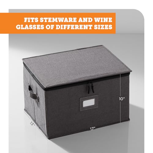 Wine Glass Storage, Holds 12 Red or White Wine Glasses, Fully-Padded Inside with Hard Top and Sides (Grey - Set of 2)