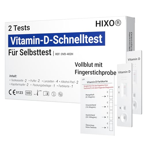 2x Vitamin D Schnelltest – Heimtest zur Erkennung von Vitaminmangel – Selbsttest mit Blut aus der Fingerkuppe – Ergebnis in 10 Min – Ohne Laboranalyse – Zuverlässige Früherkennung Zuhause
