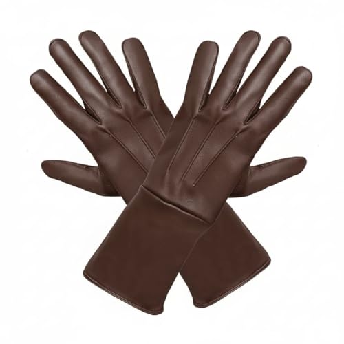 LUXENELLE Medieval Leather Gauntlet Gloves Long Cuff Renaissance Gloves for LARP Archery Cosplay Knight Armor Costume Gloves (Brown M)