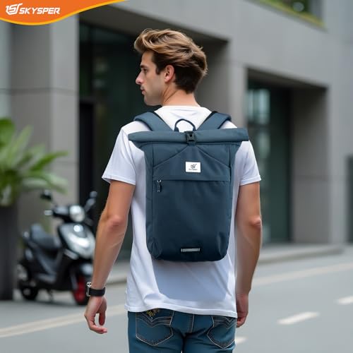 SKYSPER Roll Top backpack 15.6" Laptop Travel Backpack Waterproof Nylon Rolltop Backpack for Cycling Business Travel Commuter Work - Image 6