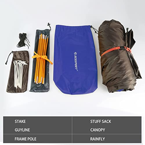 Bessport Camping Tent Lightweight Backpacking 2 Person Tent Waterproof Two Doors Easy Setup Tent for Outdoor, Hiking Mountaineering Travel