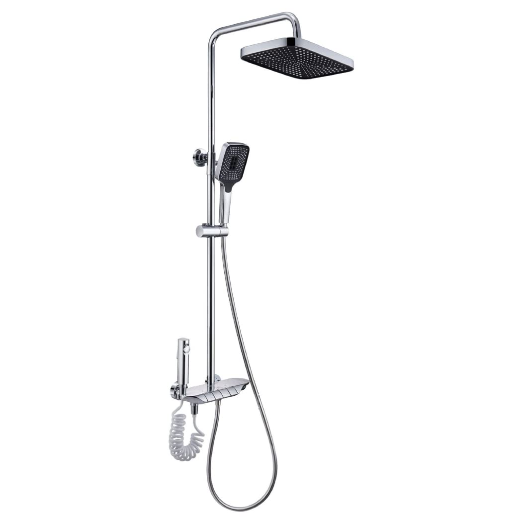 WXPGFEQ Shower System Thermostatic Shower Faucet Set Wall Mounted Rain Shower Combo Set Piano Keys Tub and Shower Trim Kit with Tub Spout, Handheld Sprayer, 10 Inches Rain Shower Head, Bidet Spray,C
