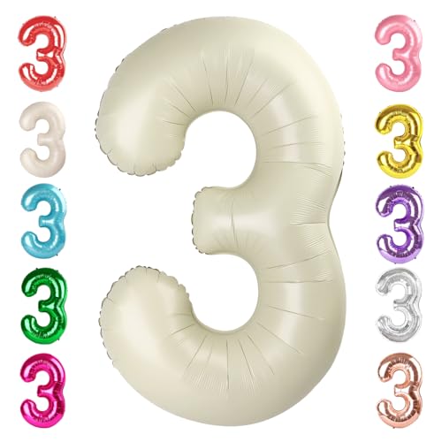 Image of 3 Balloon Numbers Birthday Decorations, 40In Cream Balloons for Men Women | Eye-catching Appearance, Perfect Decorative Centerpieces, Convenient Self-sealing Structure, Widely for Various Occasions