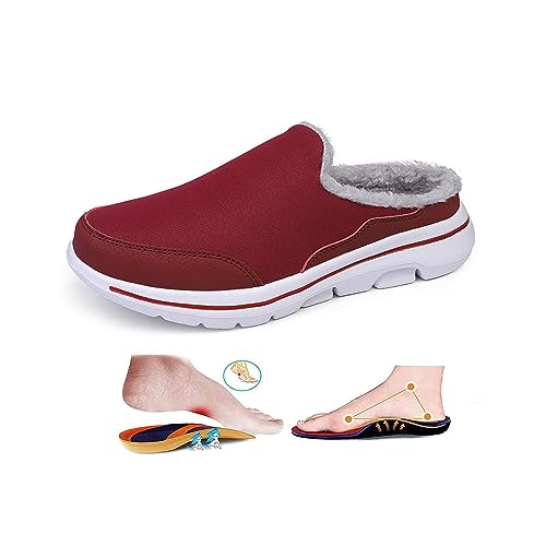 Men's Comfortable Fleece Warm Support Sports Sandals, Slip on Non Slip Thick Couple Sandals House Shoes Indoor/Outdoor with Arch Surpport