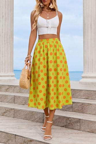 Image of Cicy Bell Womens Summer Striped Maxi Skirts A-Line Beach Vacation Outfits | Elastic Waist, Side Pockets, Flowy, Midi Length, Color Contrast, Trendy Casual
