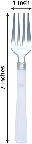 Miniatura 3 de Efavormart - 25 tenedores de plástico con mango blanco de 7 pulgadas para bodas, fiestas, banquetes, eventos, bufés de dulces, colección antigua