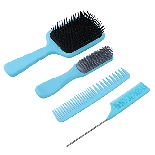 Cepillo para el pelo Kamset, mango aerodinámico fácil desenredar azul bolsa peine cuero cabelludo masaje cepillo de pelo conjunto cola peine 4 piezas para peluquería uso doméstico(azul, embalado)