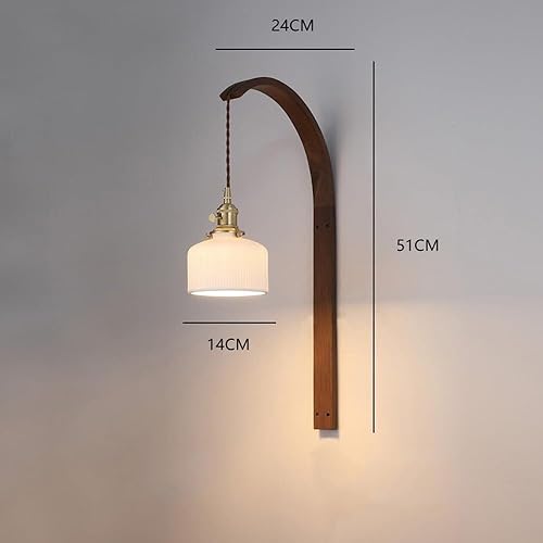 Miniatura 3 de Mid Century Modern Wall Sconce Vintage Amber Glass with White Ceramics Gooseneck Farmhouse Wood Hanging Light for Bedroom Living Room Hallway E26E27
