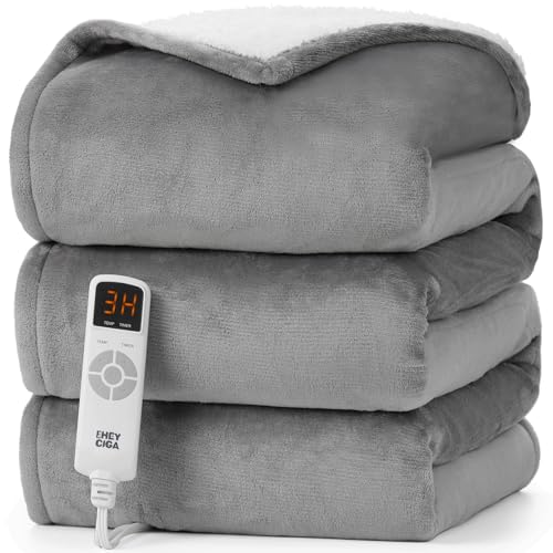 EHEYCIGA Heated Blanket - Twin Size, 9 Heating Levels, 10 Hour Auto Off, Soft Cozy Sherpa Washable Blanket, 62 x 84 Inches