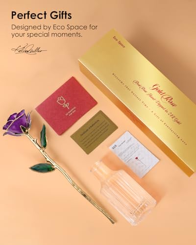 Image of 24K Gold Dipped Preserved Real Rose, Deluxe Keepsake, Purple