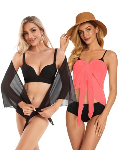 Image of CHICGAL 2 Pieces Women Beach Sarong Bathing Suit Wrap Skirt Sheer Bikini Swimsuit Cover Ups for Swimwear
