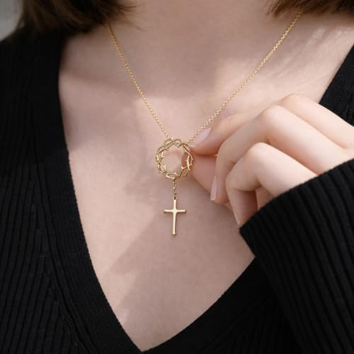 Image of Crown of Grace Cross Necklace for Women - 18K Gold Plated Christian Jesus Crucifix Pendant | 1 Micron Thickness