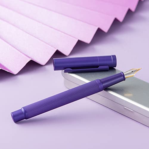 Image of Hongdian 1851 Purple Forest Fountain Pen Blade Nib Classic Design Calligraphy Pen with Converter and Metal Pen Case Set