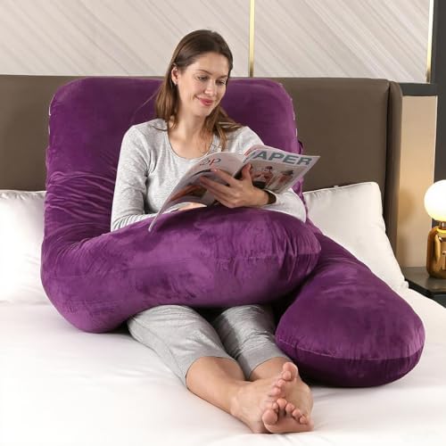 Image of Amagoing 55 inches Pregnancy Pillows for Sleeping, U Shaped Maternity Full Body Pillow for Pregnant Women with Hip, Leg, Back, Belly Support, Washable Velvet Cover Included (Dark Purple)
