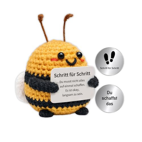 GROVBLE Pocket Hug Biene, Kreative Glücksbringer Gehäkelte Bee, Bee Happy Talisman, Kleiner Mutmacher Geschenk