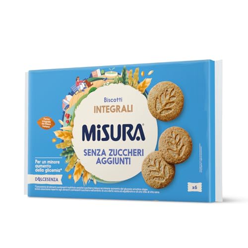 Misura Dolcesenza Biscotti Integrali con Cereali - a Basso Indice Glicemico, Farina Integrale da Filiera Italiana, 6 Porzioni da 6 Biscotti