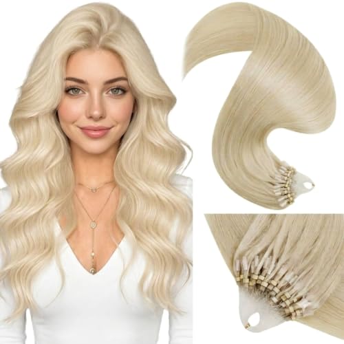 LaaVoo Micro Link Hair Extensions Human Hair, 18 Inch 50g, Platinum Blonde