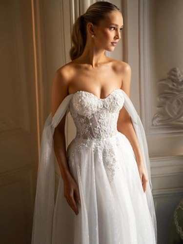 Sparkle Tulle Wedding Dresses for Bride Long Lace Applique Off Shoulder Outdoor Beach Princess Wedding Gowns Dress4