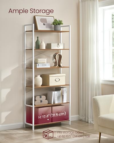 Image of VASAGLE 6-Tier Bookshelf, Bookcase with Steel Frame, Book Shelf for Living Room, Home Office, Study, 11.8 x 31.5 x 73.2 Inches, Industrial Style, Honey Brown and Cloud White ULLS082K01