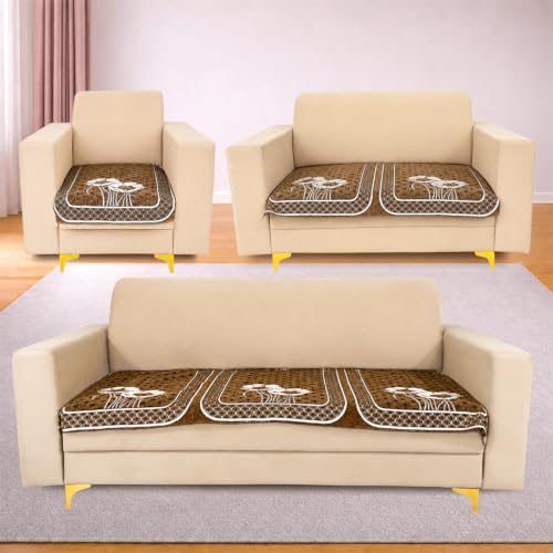 Image of Homerz Premium Chenille Fabric Sofa Cover | Soft, Durable & Dustproof | Decorative Couch Cover (Florida Chocolate, 6 (3+2+1) Seater, Only Seat Cover)