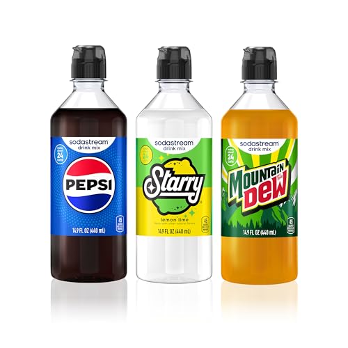 Image of Sodastream Pepsi, Starry & MTN Dew, Regular, Variety Pack New Pour Bottle 440ml, (Pack of 3)