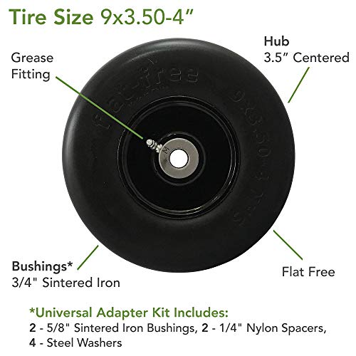 MARASTAR 00214 Universal Fit Flat Free 9X 3.50-4 Lawnmower Tire Assembly, Black