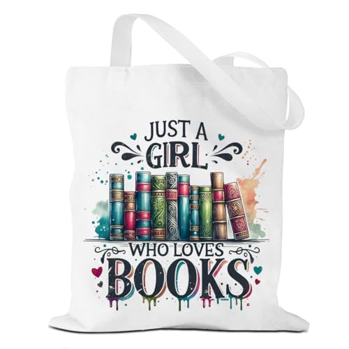 Canvas Tote Bag Book Lovers Gifts, Reusable Grocery Shopping Shoulder Bag for Work Beach, Funny Reading Gifts for Women Reader Friend Sister Girls Daughter Bookworm Graduation Birthday Christmas
