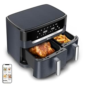 Tefal Dual Easy Fry XXL Doppelkammer-Heißluftfritteuse, 11 Liter Fassungsvermögen, 6,5 L Schublade und 4,5 L Schublade, ohne zusätzliches Fett, 7 Programme, spülmaschinengeeignet, grau, EY942BE0