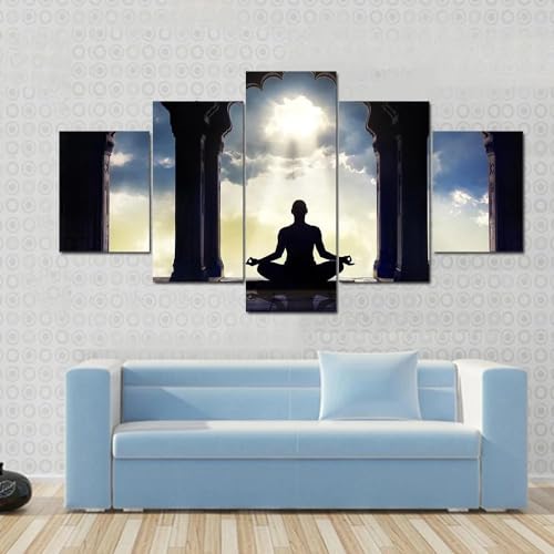 Tableau méditation dans le vieux temple zen pour grand salon avec impression sur toile 200x100 cm