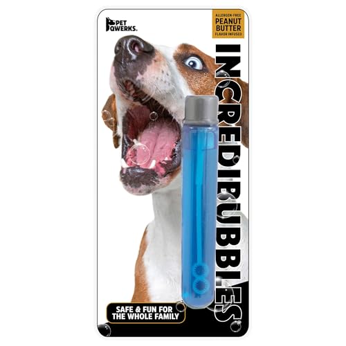 Pet Qwerks Incredibubbles Interactive Pet Toys - Long Lasting Edible Bubbles for Dogs & Cats - Peanut Butter Flavor - 20 ML, All Breed Sizes