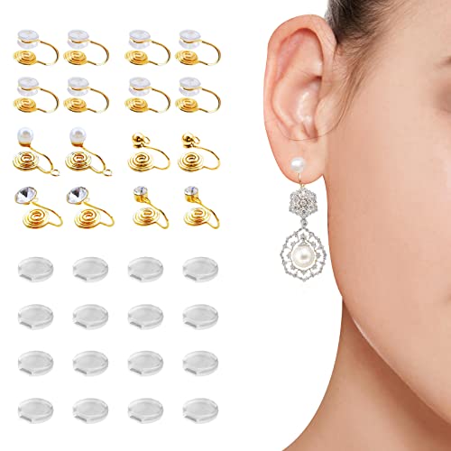 16 PCS Clip on Earrings Converter 5 Types Earring Converters Pierced to Clip with 16 Pieces Comfort Pads Golden Hook for Women Men Non-Pierced Ears