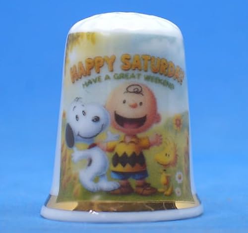 Birchcroft Porcelain China Collectable Thimble Happy Saturday - Dome Gift Box