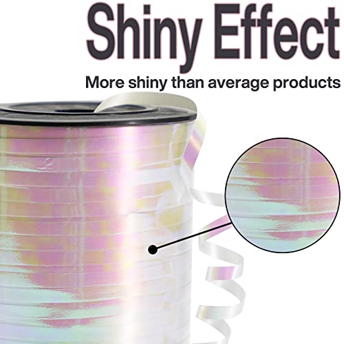 Image of PartyWoo White Ribbon, 500 Yard Curling Ribbon for Crafts, Balloon Ribbon, Iridescent Color Ribbon for Gift Wrapping, Holographic Ribbon for Balloons String, Hair, Florist Flower (1 Roll)
