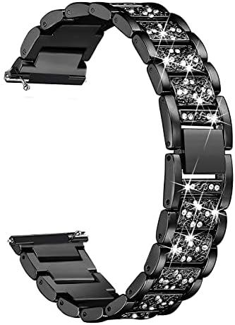 Compatible with Fitbit Versa & Versa 2 Metal Bands for Men Women, Stainless Steel Rhinestone Crystal Wristband with Tools Adjustable Bracelet Strap for Versa/Versa 2 Smartwatch