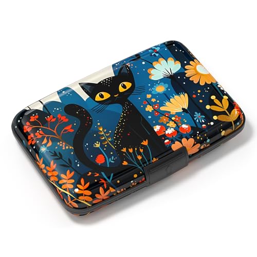 Image of Credit Card Holder, Mini Aluminum Card Wallet RFID Blocking Slim Metal Hard Card Case for Women Men, Cute Cat