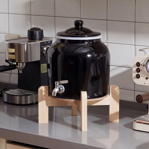 Image of Filltouch Ceramic Water Dispenser with Wood Stand for 3-5 Gal Jug, Black