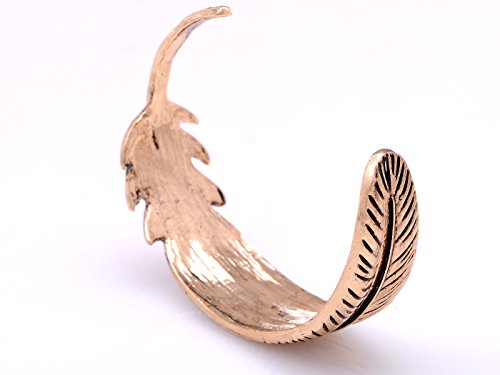 Alilang Womens Golden Tone Boho Antique Bird Feather Open Cuff Bracelet #TOP4