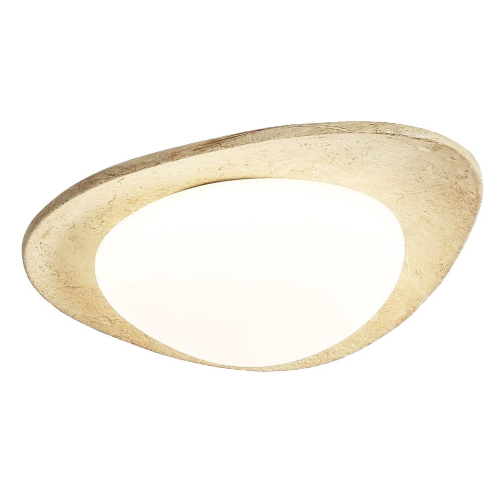 LYMSXAZOU Japanese Style Geometry Ceiling Light Yellow Travertine LED Fixture with Acrylic Shade for Dining Room 3CCT Wabi Sabi Art Lighting Laundry Hall Entryway Closet Bathroom - 18.1in